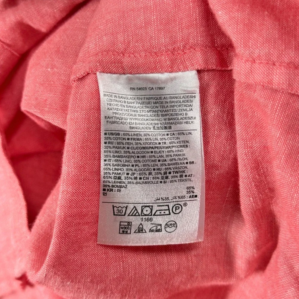 Banana Republic Shirt Mens Large Pink Linen Blend Long Sleeve Dual Pocket Casual